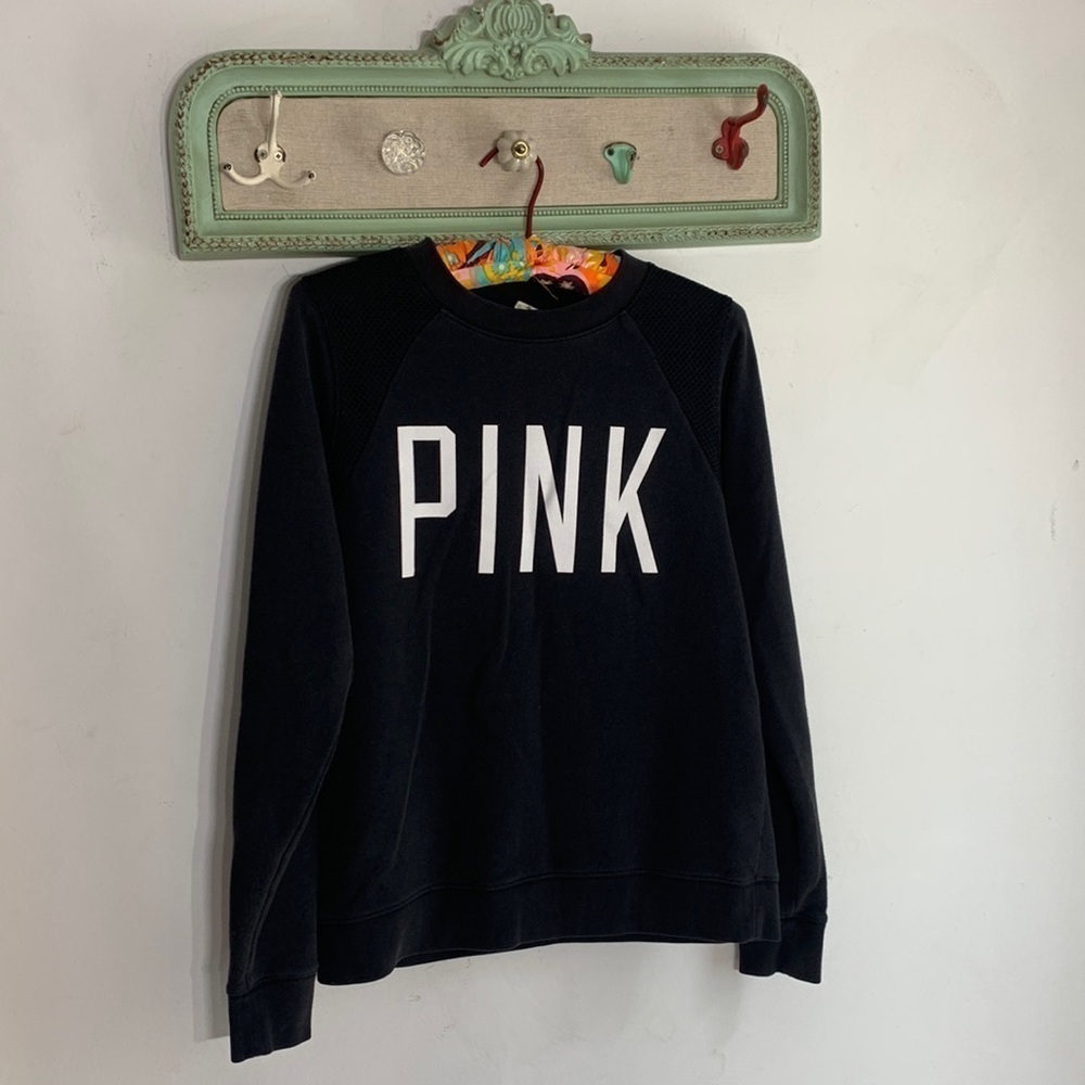 Victoria’s Secret pink fishnet panel crewneck pull over black xs women’s